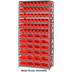 Global Industrial™ Steel Shelving with Total 72 4""H Plastic Shelf Bins Red 36x12x72-13 Shelves