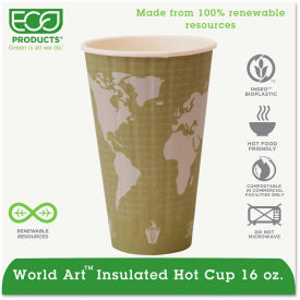 Eco-Products® World Art Insulated Hot Cups 16 oz. Light Green 600/Carton