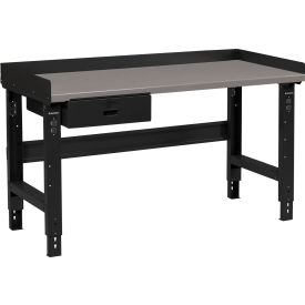 Global Industrial™ 60 x 30 Adj Height Workbench w/Drawer Black- Steel Square Edge Top