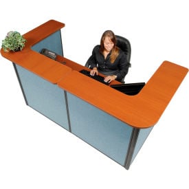 Interion® U-Shaped Reception Station 88"" W x 44""D x 44""H Cherry Counter Blue Panel