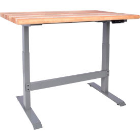 Global Industrial™ Electric Adjustable Height Workbench Maple Safety Edge 48""W x 30""D Gray