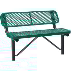 Global Industrial™ 4' Outdoor Steel Bench w/ Backrest Expanded Metal In Ground Mount Green