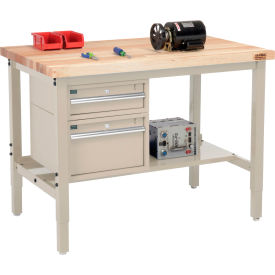 Global Industrial™ 48""W x 30""D Production Workbench - Maple Square Edge - Drawers & Shelf - Tan