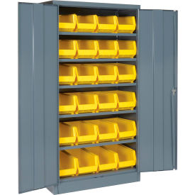 Global Industrial™ Locking Storage Cabinet 36x18x72 24 YL Stacking Bins 6 Shelf Unassembled
