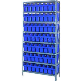 Quantum 1275-SB801 Steel Shelving with 56 8""H Plastic Shelf Bins Blue 36x12x75-SB8 Shelves