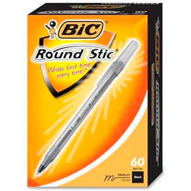 Bic® Round Stic Ballpoint Pen Medium Black Ink 60/Box