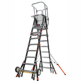 Little Giant Fiberglass Aerial Safety Cage Ladder W/ Wheel Lift Casters 8-14' Type 1AA - 18515-243
