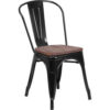 Flash Furniture Black Metal Stackable Chair with Wood Seat
