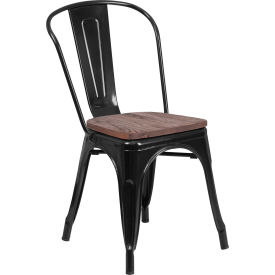 Flash Furniture Black Metal Stackable Chair with Wood Seat
