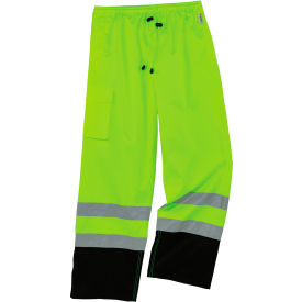 Ergodyne® GloWear® 8915BK Hi-Vis Rain Pants w/ Black Bottom Class E Polyester 2XL Lime