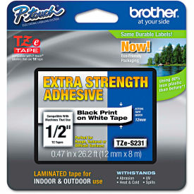 Brother® P-Touch® TZe Extra Strength Labeling Tape 1/2""W Black on White