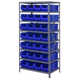 Quantum 2475-950 Steel Shelving with 28 24""D Hulk Hopper Bins Blue 24x36x75