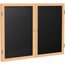Ghent Enclosed Letter Board - 2 Door - Black Letterboard w/Oak Frame - 48"" x 60""