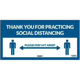 Global Industrial™ Blue Thank you for Social Distancing Sign 24""W x 12""H Adhesive Vinyl