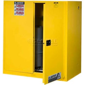 Justrite® Drum Cabinet 60 Gal. Capacity Vertical Self Close Hazmat Flammable W/ Drum Rollers