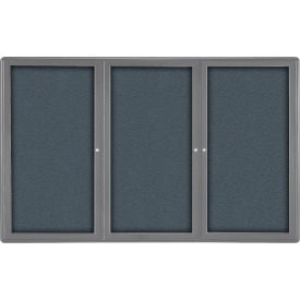 Ghent Ovation Enclosed Bulletin Board 3 Door 72""W x 48""H Gray Fabric/Gray Frame