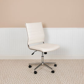 Flash Furniture Mid-Back Armless White LeatherSoft Contemporary Ribbed Executive Swivel Office Chair