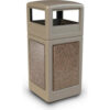 PolyTec™  Square Waste Container w/Dome Lid - Beige w/Riverstone Stone Panels 42-Gallon