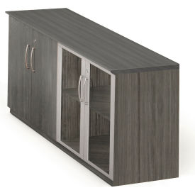 Safco® Medina Series Low Wall Cabinet With Wood/Glass Door 72""W x 20""D x 29-1/2""H Gray Steel