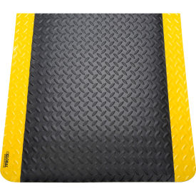 Global Industrial™ Diamond Plate Anti Fatigue Mat15/16"" Thick 3'W x 12'L Black/Yellow Border