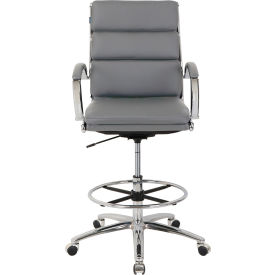 Interion® Antimicrobial Bonded Leather Modern Ribbed Executive Stool Charcoal Gray