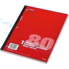 Mead® Single Subject Notebooks 05222 8"" x 10-1/2"" 80 Sheets/Pad 1 Pad/Pack