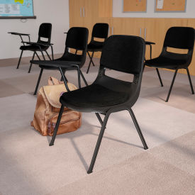Flash Furniture Ergonomic Shell Chair - Right Handed Tablet Arm - Padded Fabric - Black