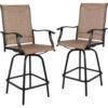 Flash Furniture Patio Bar Height Stools All-Weather Textilene Sling Fabric Seat & Back Brown 2/PK