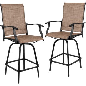 Flash Furniture Patio Bar Height Stools All-Weather Textilene Sling Fabric Seat & Back Brown 2/PK