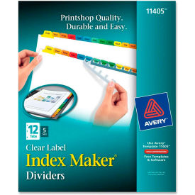 Avery Index Maker Punched Clear Label Tab Divider Blank 8.5""x11"" 12 Tabs 5 Sets White/Multi