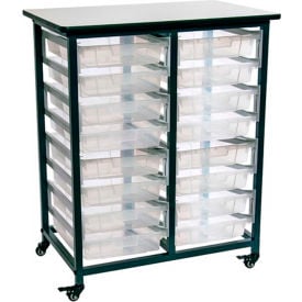 Luxor Mobile Bin Storage Unit Double Row with 16 Small Clear Bins Plastic 20 Lbs Bin Capacity