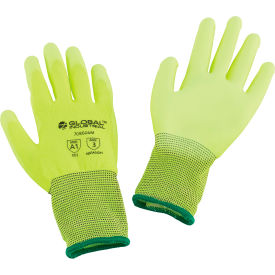 Global Industrial™ Flat Polyurethane Coated Gloves Hi-Viz Lime Medium