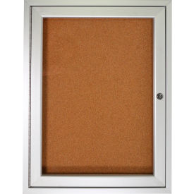 Ghent Enclosed Bulletin Board 1 Door 36""W x 36""H Natural Cork/Silver Frame