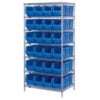 Quantum WR7-951 Chrome wire Shelving With 24 24""D Hopper Bins Blue 24x36x74
