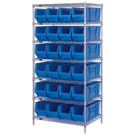 Quantum WR7-951 Chrome wire Shelving With 24 24""D Hopper Bins Blue 24x36x74