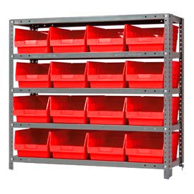 Quantum 1839-208 Steel Shelving With 16 6""H Shelf Bins Red 36x18x39-5 Shelves