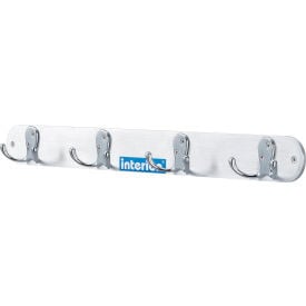 Interion®  20""W Coat Rack with 4 Double Prong Hooks - Silver