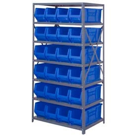 Quantum 2475-951 Steel Shelving with 24 24""D Hulk Hopper Bins Blue 24x36x75