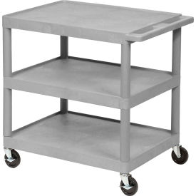 Luxor Plastic Utility Cart w/3 Shelves 300 lb. Capacity 24""L x 18""W x 34""H Gray