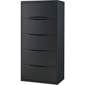 Interion® Premium Lateral File Cabinet 5 Drawers 30""W x 18""D x 64-1/2""H Black