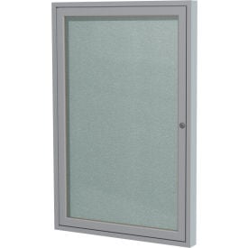 Ghent Enclosed Bulletin Board Outdoor 1 Door 24""W x 36""H Silver Vinyl/Silver Frame