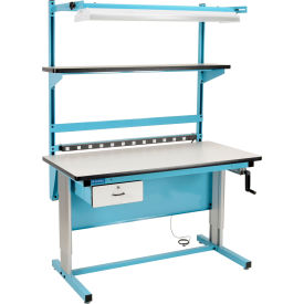 Global Industrial™ Bench-In-A-Box Ergonomic Workbench ESD Laminate Top 60""Wx30""D Blue