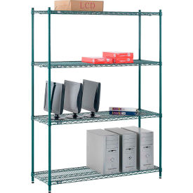 Nexel® 4 Shelf Poly-Green® Wire Shelving Unit Starter 54""W x 14""D x 74""H