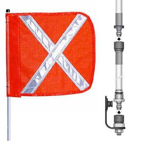 8' Heavy Duty Split Pole Warning Whip w/o Light 12""x11"" Orange w/ X Rectangle Flag