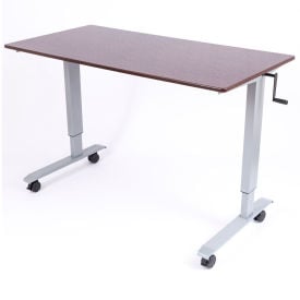 Luxor Standing Desk - Crank Adjustable Height - 59""L x 29-1/2""W - Walnut