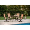 Hanover® Monaco 5 Piece Outdoor Dining Set w/ 4 Sling Swivel Rockers
