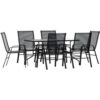 Flash Furniture Brazos 7 Piece Outdoor Patio Table w/ Umbrella Hole & Stack Chairs  Black