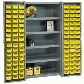 Global Industrial™ Bin Cabinet Deep Door 96 YL Bin Shelves 16 Ga Unassembled Cabinet 38x24x72