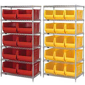 Quantum WR6-974RD Chrome Wire Shelving With 10 30""D Bins Red 36x30x74