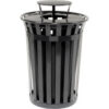 Global Industrial™ Outdoor Slatted Steel Trash Can With Rain Bonnet Lid 36 Gallon Black